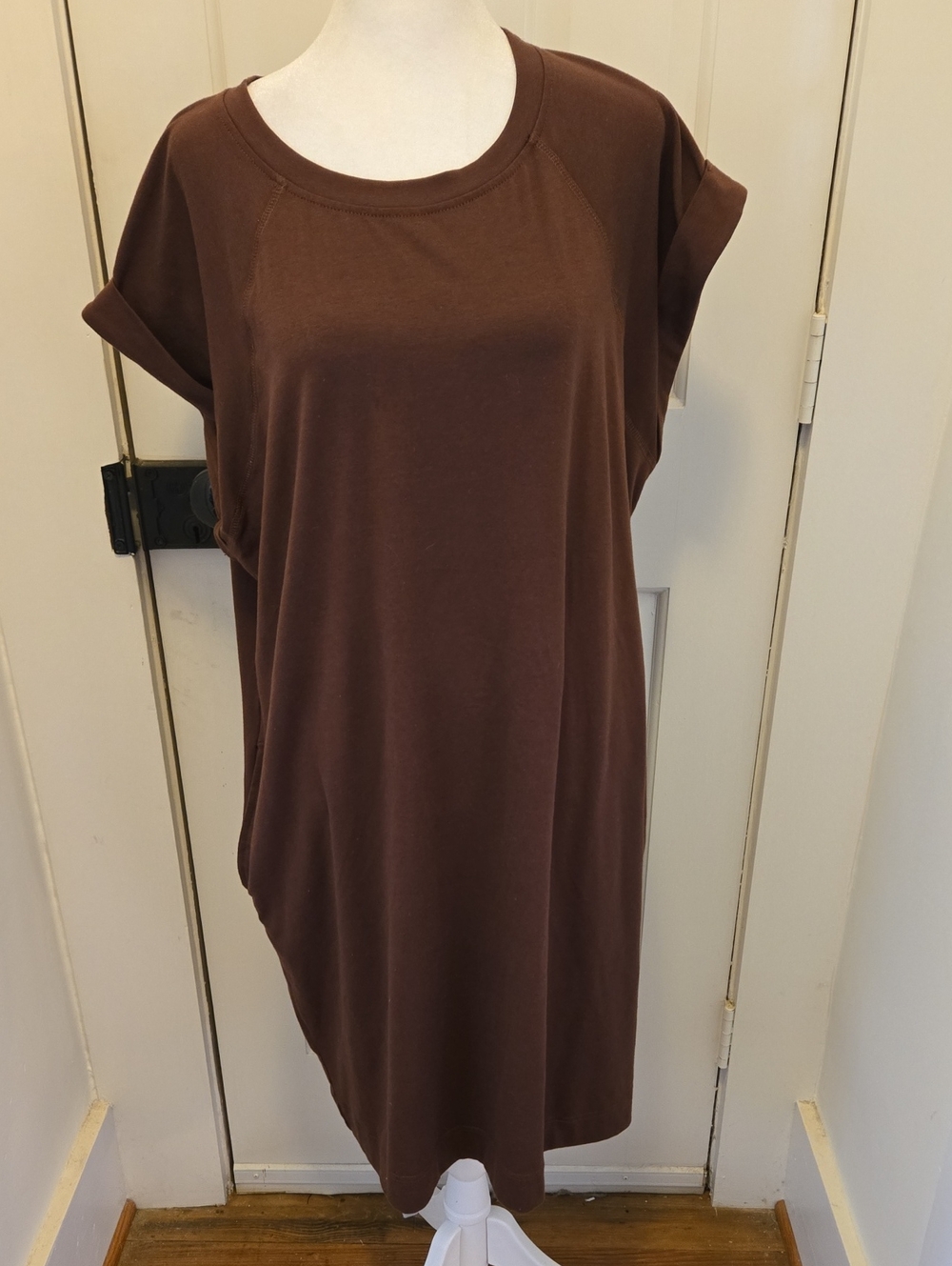 Brown Women's Short Sleeve Cotton/Poly Tshirt Dress With Pockets 3XL